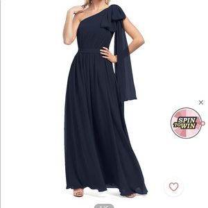 New with tags Azazie Naima one shoulder dark navy dress. Size 6.